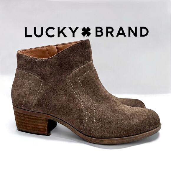 Lucky Brand Brolley Suede Genuine Leather Western Ankle Boots Booties 7 W Wide - Picture 1 of 11